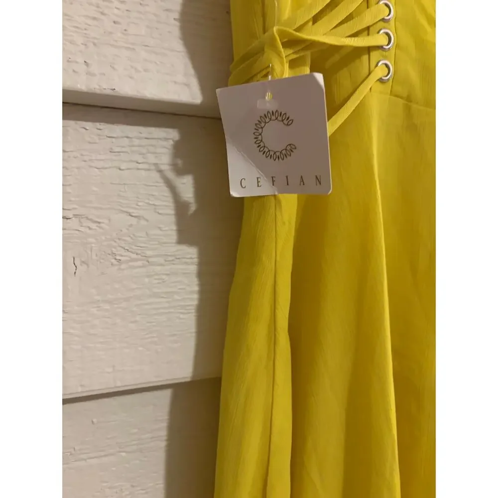 Cefian High Low Chiffon Halter Dress Lace Up Waist Boho Summer Festival Size S - Picture 4 of 7